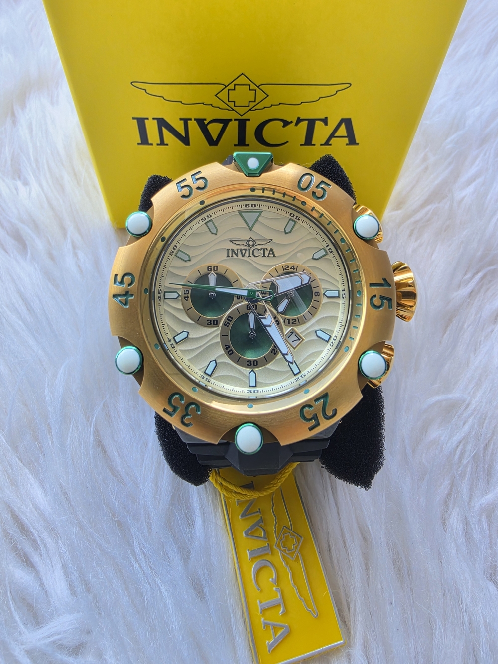 Invicta Men's Gold-Tone Chronograph Watch - Gold/Green Accents